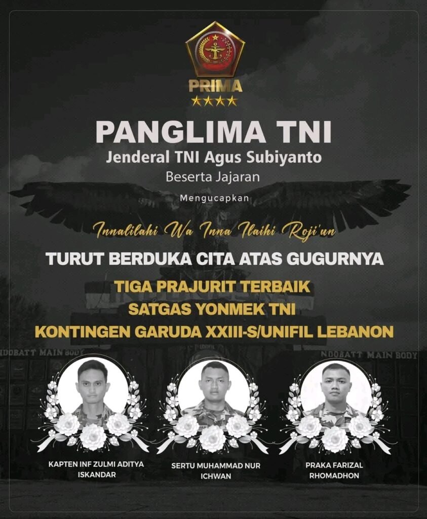 Duka Cita Mendalam: Tiga Prajurit Satgas Yonmek TNI Gugur di Lebanon