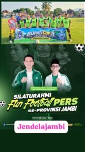 10 Tim Dari Kabupaten/Kota Siap Ramaikan Fun Football Pers Se-Provinsi Jambi di Batanghari  Kerinci_jendelajambi.net,Dalam rangka meningkatkan tali silaturahmi sesama insan pers di Provinsi Jambi, insan pers Batanghari yang tergabung dalam klub Pers United Batanghari menggelar turnamen Fun Football Pers se-Provinsi Jambi.  Antusiasme dan dukungan dari insan pers se-Provinsi Jambi sangat tinggi. Sebanyak 10 tim dari 10 kabupaten/kota dipastikan ikut meramaikan ajang silaturahmi tersebut.  “Alhamdulillah sudah 10 tim dari 10 kabupaten/kota yang sudah mengkonfirmasi kepada kami panitia untuk ikut serta meramaikan ajang silaturahmi wartawan se-Jambi ini,” ungkap R. Jufri, SE, selaku Ketua Panitia Fun Football Pers kepada media ini, kemarin.  Menurut Ketua Panitia, ajang silaturahmi insan pers melalui sepak bola ini merupakan gagasan dari Bupati Batanghari, M. Fadhil Arief yang juga dikenal sebagai pecinta olahraga khususnya sepak bola.  Menurut Bupati, sepak bola cukup diminati di kalangan insan pers Batanghari khususnya Provinsi Jambi.  Menyambut gagasan Pak Bupati, kami wartawan yang ada di Batanghari langsung menyambut baik dan siap menjadi panitia sekaligus tuan rumah di ajang silaturahmi sesama wartawan yang ada di Provinsi Jambi  Disampaikan selaku Ketua Panitia, pelaksanaan yang semula direncanakan tanggal 09 Oktober 2026 ditunda hingga tanggal 23 Oktober 2026 mendatang dikarenakan faktor kabut asap yang membahayakan bagi para peserta.  “Atas instruksi Pak Bupati kegiatan ini ditunda atau mundur karena faktor alam, dimana saat ini kabut asap yang membahayakan bagi para insan pers dari masing-masing daerah yang ikut serta,” tegas Ketua Panitia.  Sekedar diketahui, kegiatan Fun Football Pers ini akan dilaksanakan di Lapangan Alun-Alun Kota Muara Bulian pada 23-25 Oktober 2026 mendatang.  (Pimpinan Redaksi)